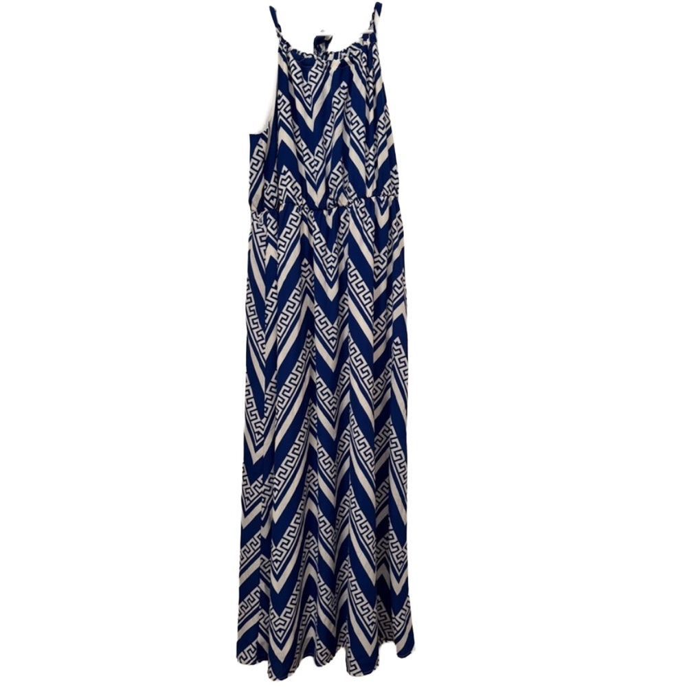 ModCloth Women’s Plus Size 1X Yellow Star Blue & White Chevron Maxi Dress